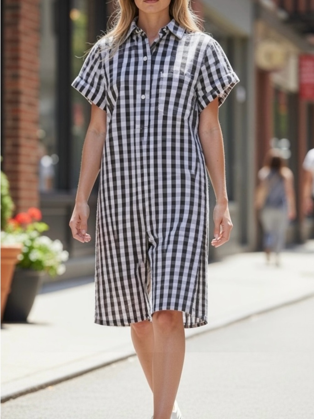 J. Crew Black and White Gingham Shirt Romper